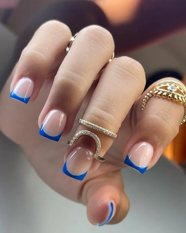 square royal blue french tip nails sharp shape