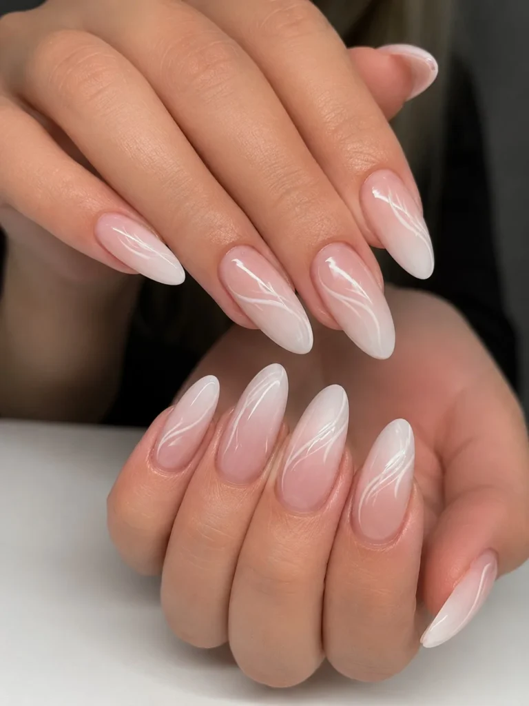 white swirl french ombre almond nails design modern nail art