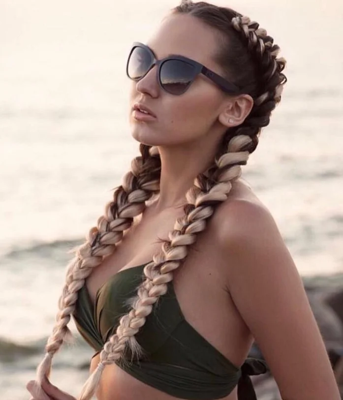double dutch braid hairstyle for long beach hair and active summer days
