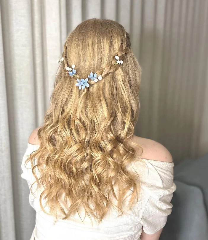 bridal beach waves hairstyle with soft braid accent and texture