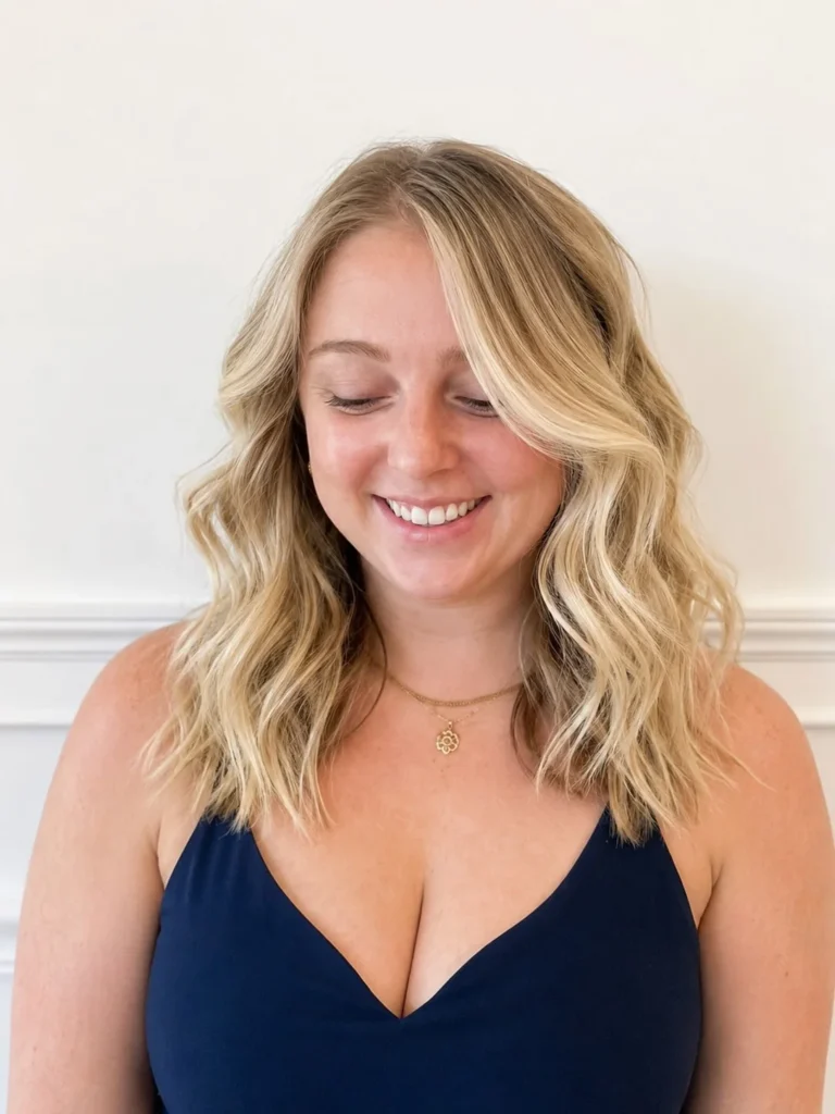 side part beach waves hairstyle for medium hair with extra volume