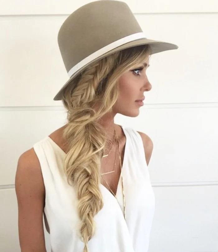 boho fishtail side braid hairstyle for coastal wedding guest
