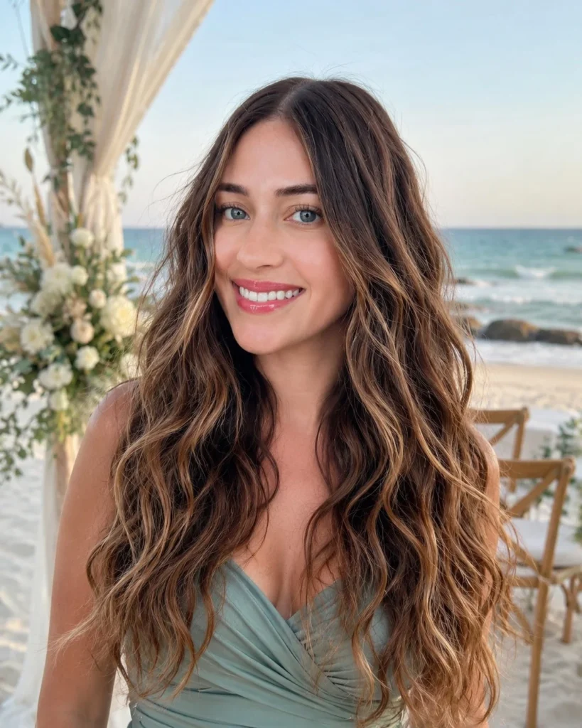 effortless coastal waves hairstyle for beach wedding guest inspiration