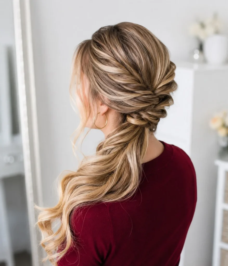 twisted side swept hairstyle for elegant beach wedding