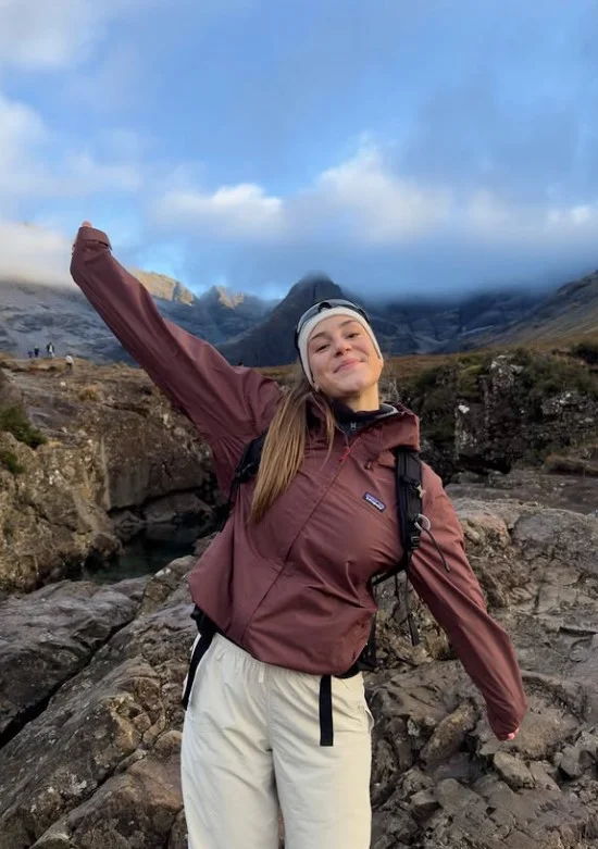 Breathable hoodie with stretch hiking pants for all-day mountain trekking comfort.
