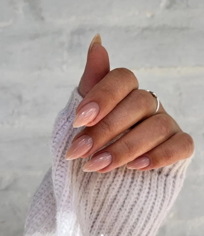 Creamy latte elegant classy almond nail designs with warm neutral shades