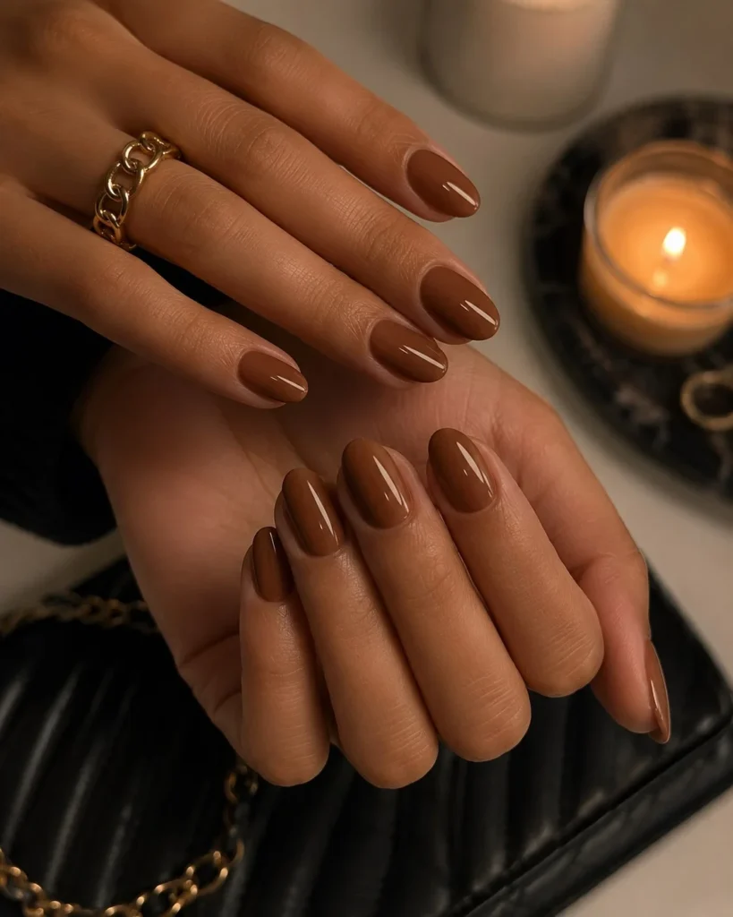 Maple brown soft almond nails natural warm everyday nail style