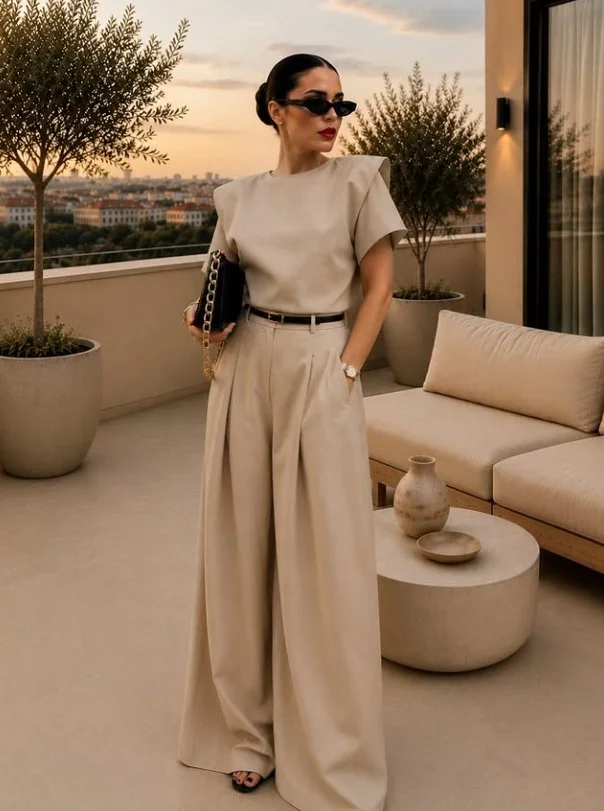 neutral monochromatic beige summer conservative outfit