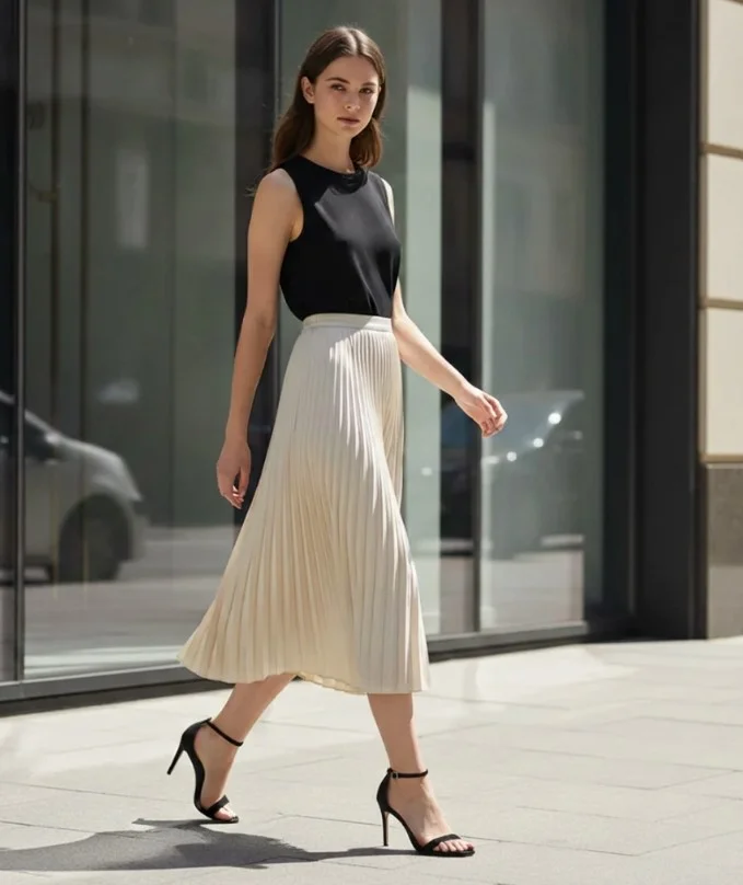 pleated midi skirt outfit for stylish summer conservative outfits