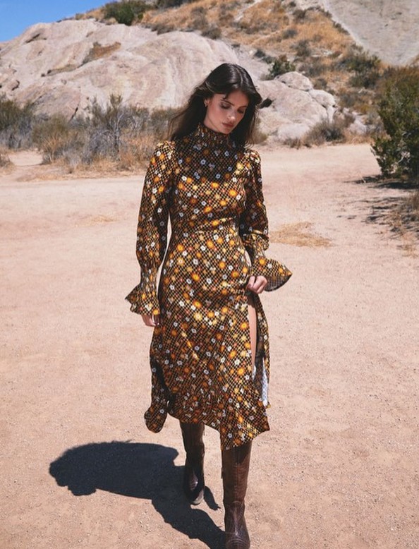 puff sleeve midi dress summer conservative outfit idea