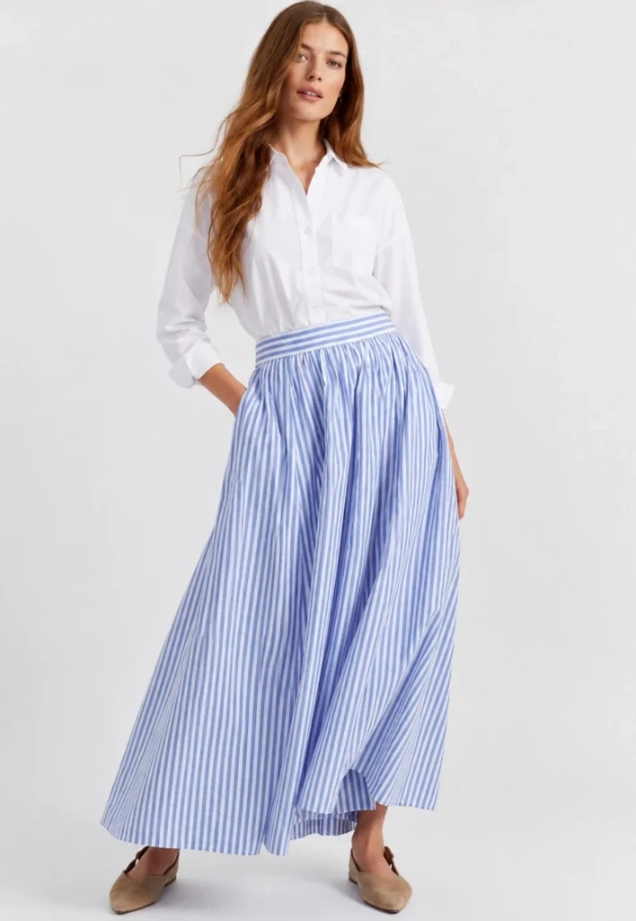 white button up shirt with maxi skirt conservative summer style