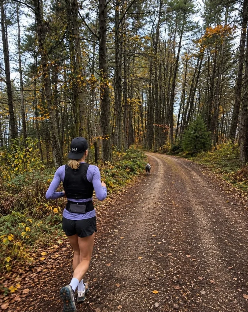 layered trail running outfit for women designed for fall weather