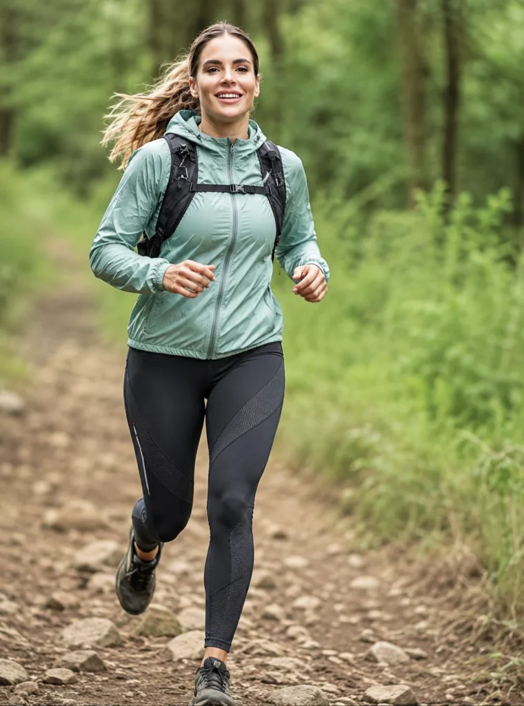 women trail running outfit featuring lightweight hoodie and athletic leggings
