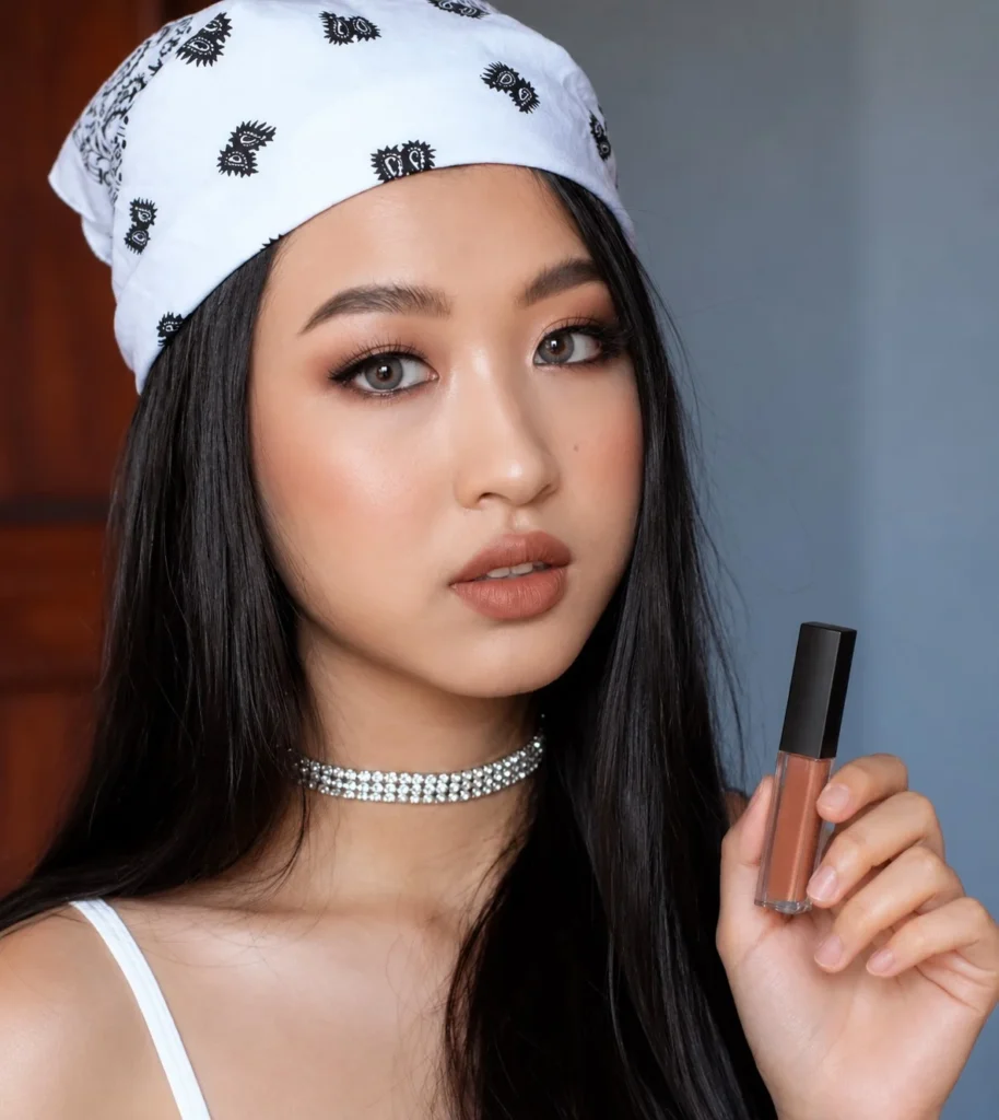 Caramel brown nude lipstick that adds warmth and depth to olive skin for everyday makeup.