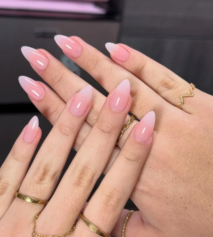 Soft pink jelly nail designs with a translucent g