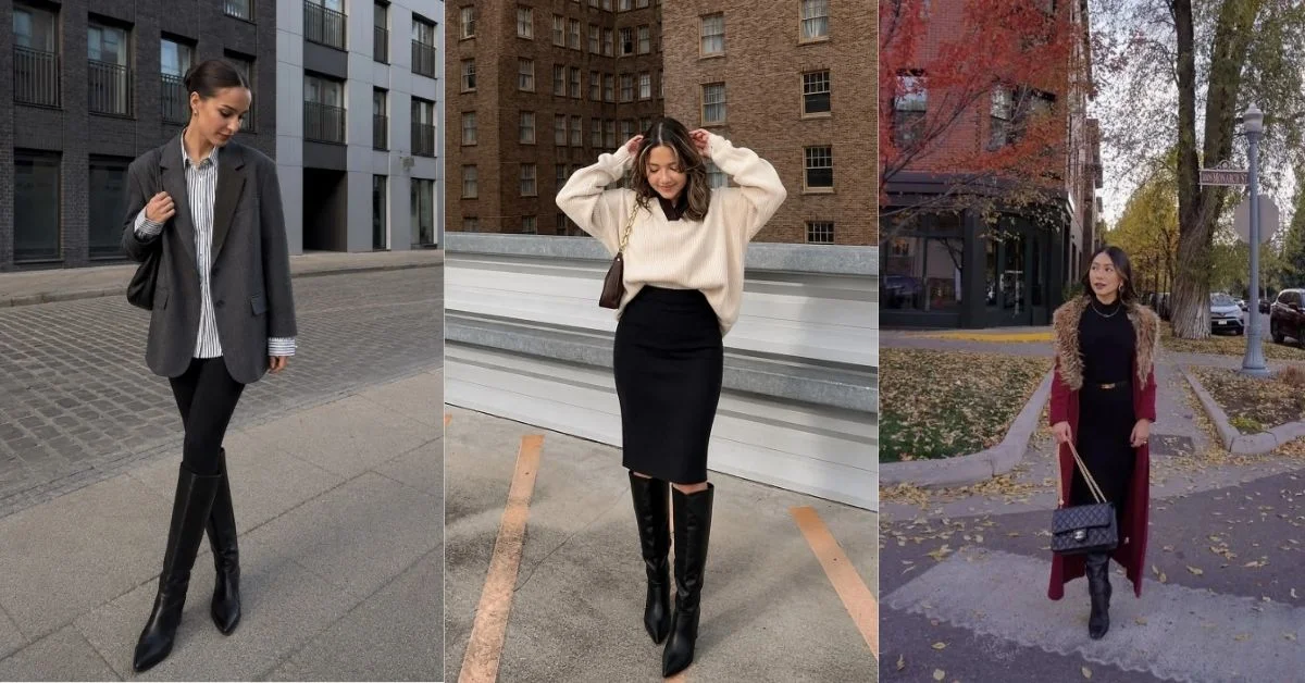 Casual Black Knee High Boots Outfit