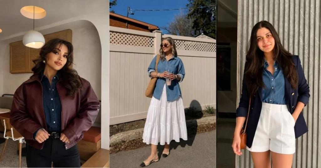 Blue Denim Shirt Women Outfit