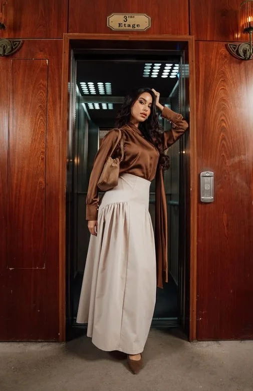 Caramel brown outfit styled for warm skin tone with rich everyday appeal