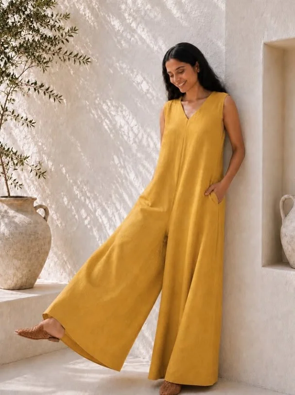 Mustard yellow outfit creating a golden warm look for warm skin tone