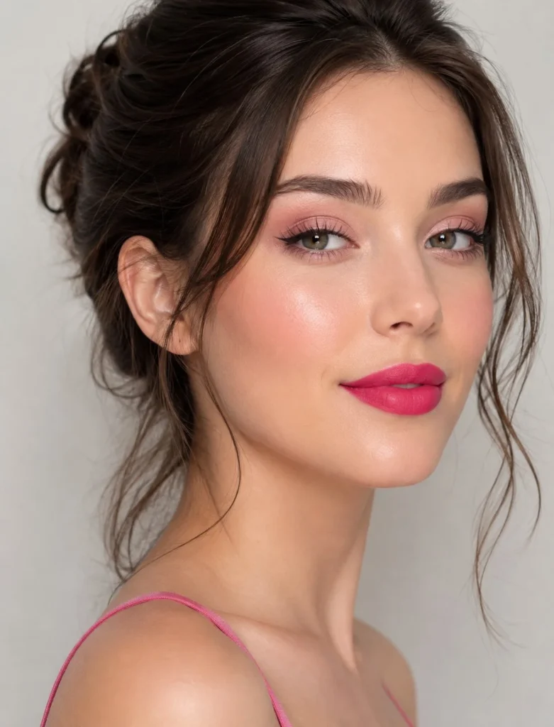 Raspberry pink lipstick adding a bright fresh touch to fair skin.