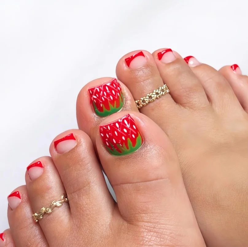 Strawberry pink French tips for summer toes