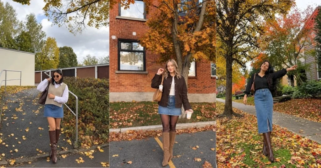 Fall Jean Skirt Outfits