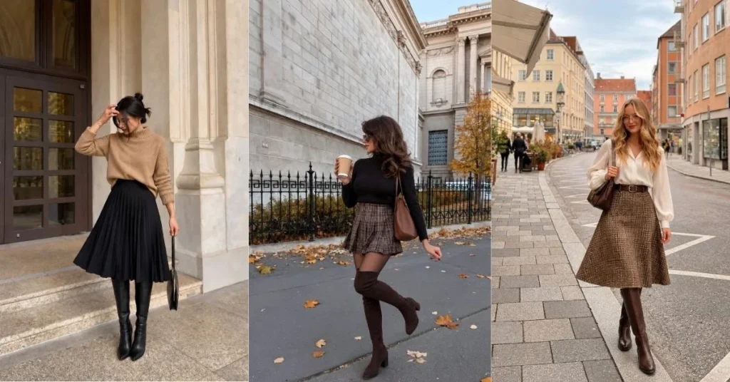 Fall Skirt Outfits With Boots