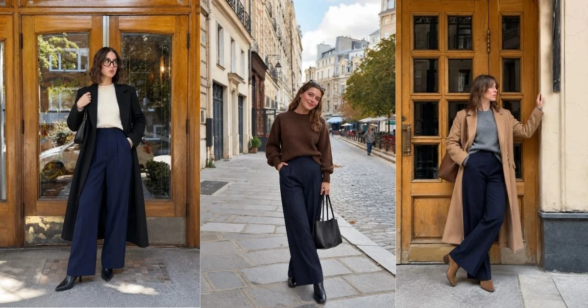 Navy Black Slacks Women Outfit