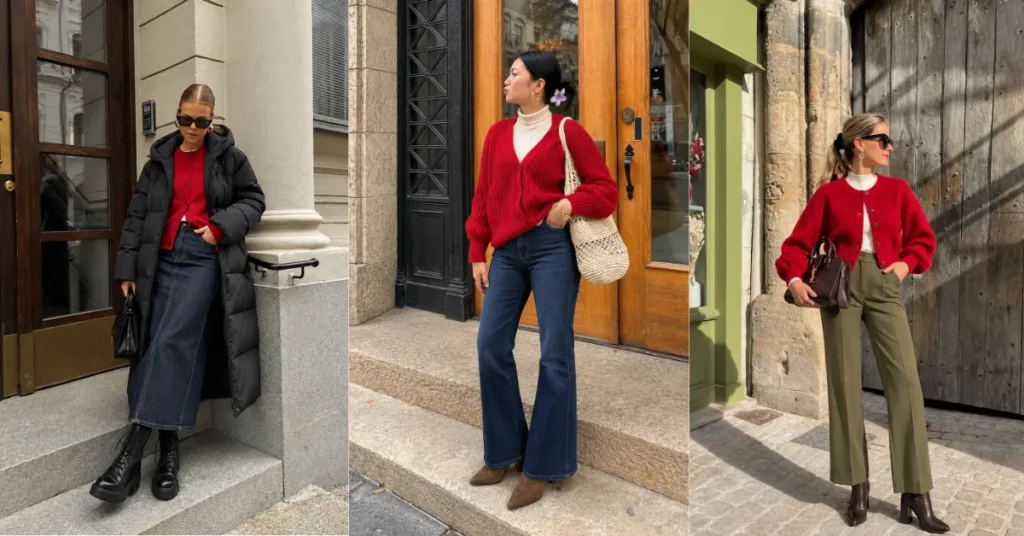 Red Cardigan Winter Outfit