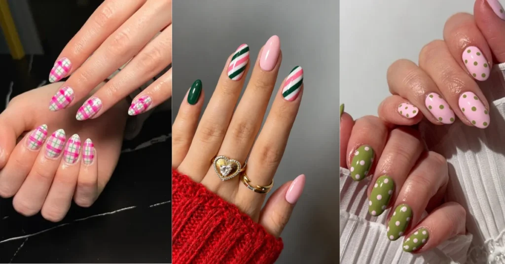 Pink and Green Christmas Nail Designs