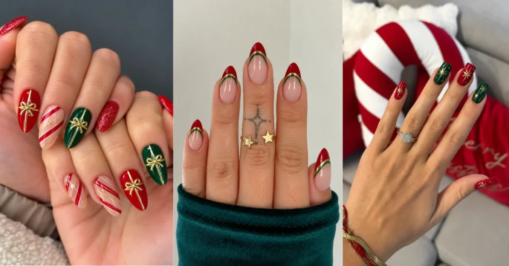 Red Green And Gold Christmas Nail Designs