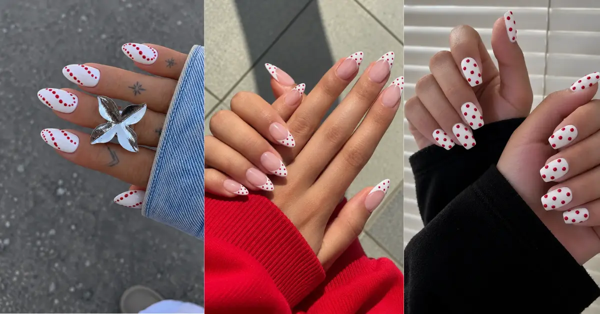 White Nails With Red Polka Dots