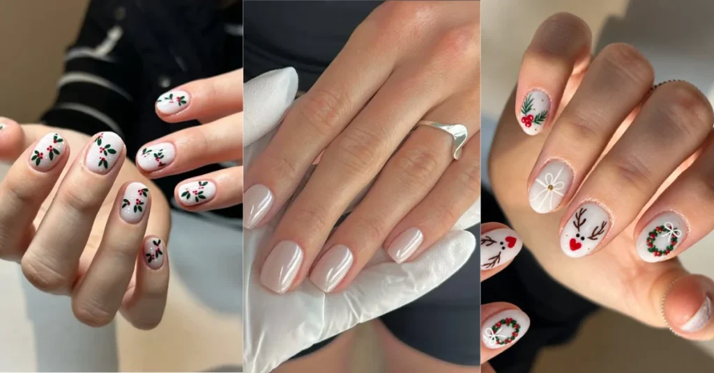 Short White Christmas Nail Designs