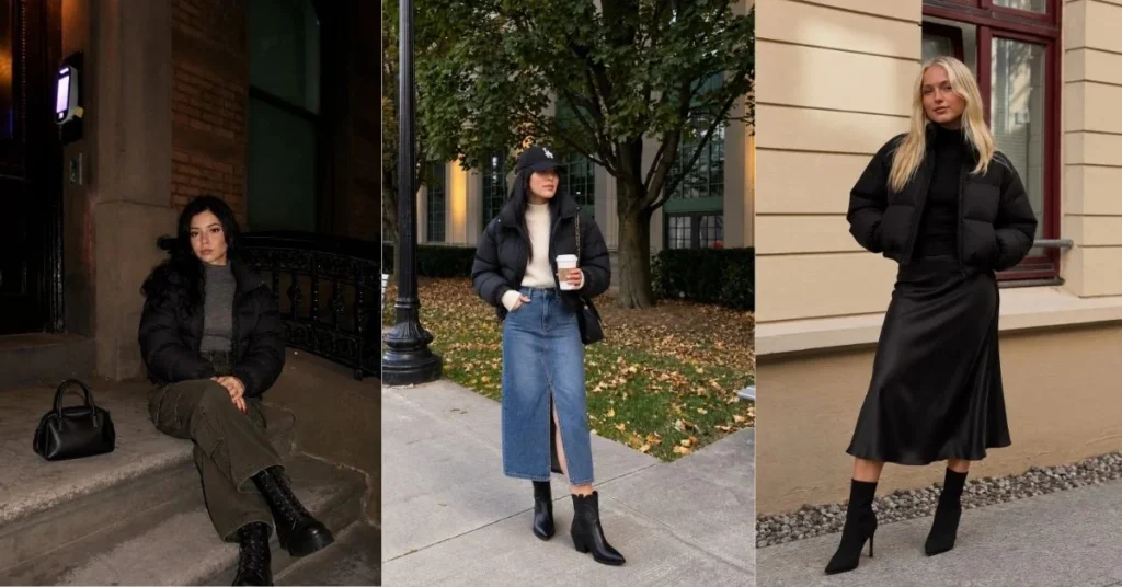 Black Cropped Puffer Jacket Outfit
