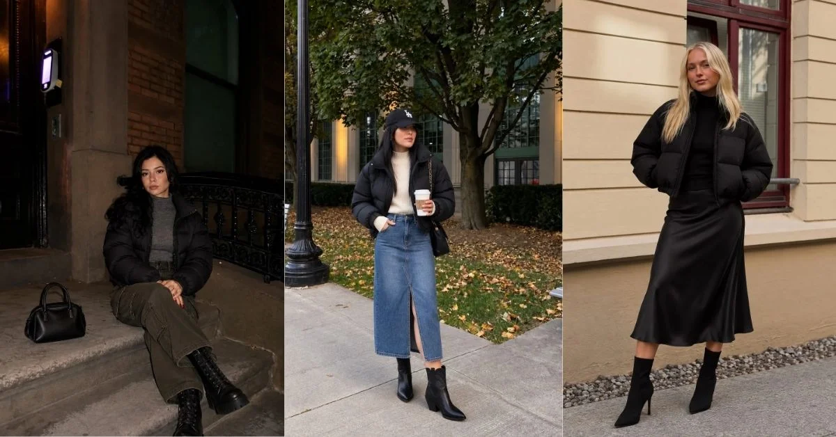 Black Cropped Puffer Jacket Outfit