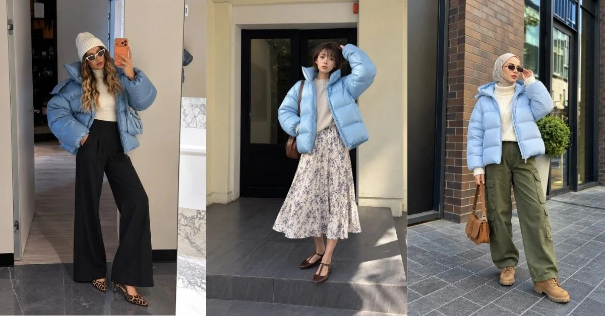 Light Blue Puffer Jacket Outfit