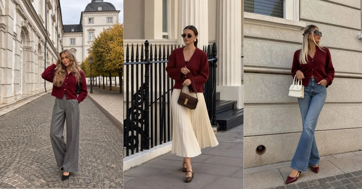 Dark Red Cardigan Outfit