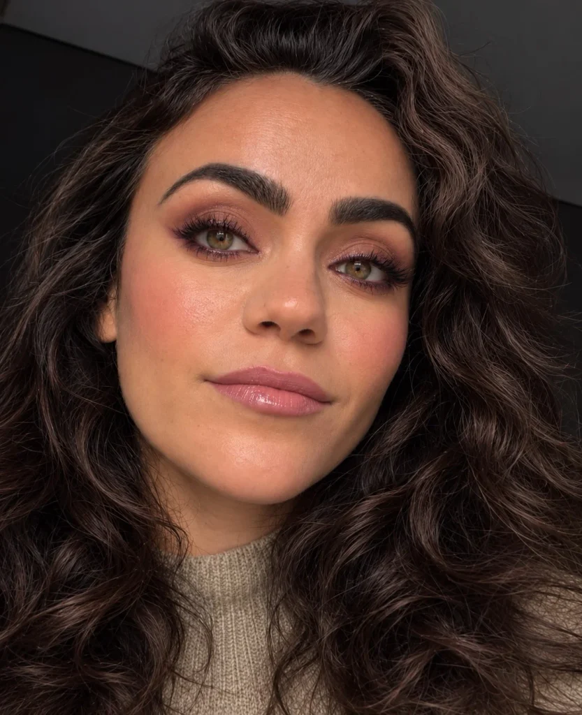 Hazel eyes with blended brown-to-plum eyeliner along the lash line