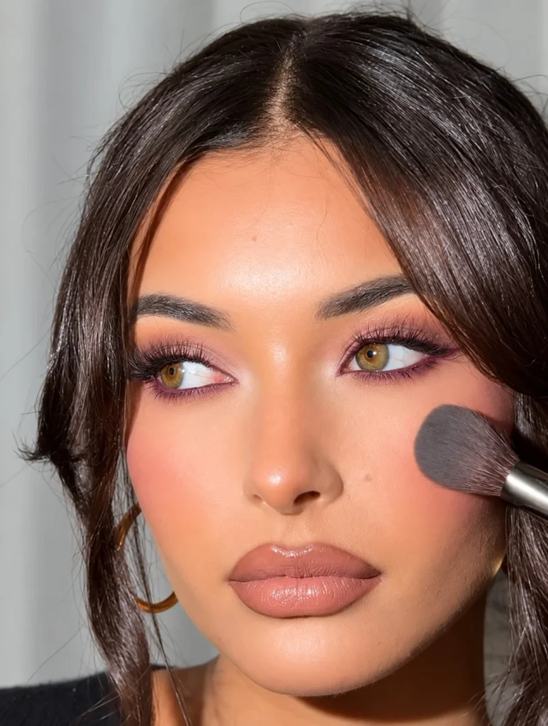 Hazel eyes with mauve eyeliner creating a soft romantic eye makeup look